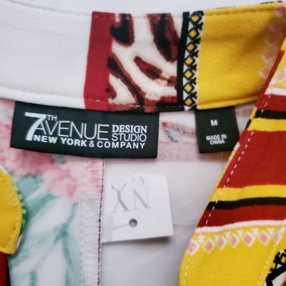 7th Avenue New York & Co. Tulip Yellow Split-Neck Flutter Sleeve Blouse Medium - Picture 7 of 12